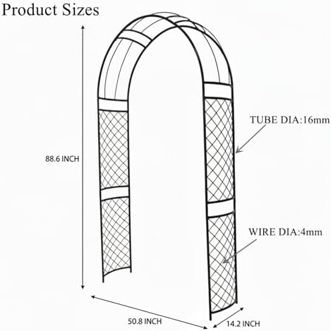 SCENDOR Metal Garden Arch with Lattice Side Panels 88.6" H x 50.8" W– Heavy-Duty Arbor for Climbing Roses, Vines, and Outdoor Patio, Lawn, Backyard, Wedding Decor (Black)