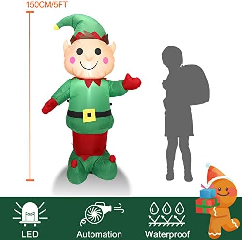 5FT H Christmas Inflatable Christmas Elf Boy with Build-in LED Lights, Blow up Christmas Inflatable Outdoor Indoor Decorations Large Party Yard Decoration