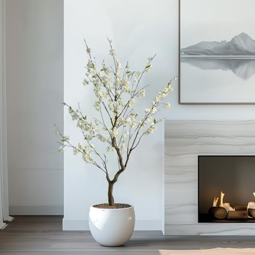 6.7FT White Cherry Blossom Tree with Planter, Indoor Outdoor Decor