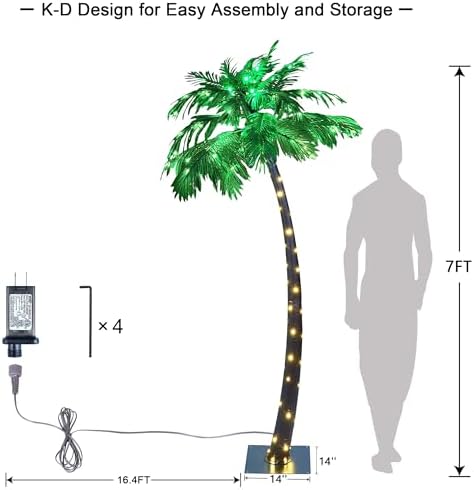 Lightshare 7 Feet Palm Tree 152LED Lights Artificial Fake Tree Decoration for Tiki Bar Outside Patio Porch Pool Christmas Nativity