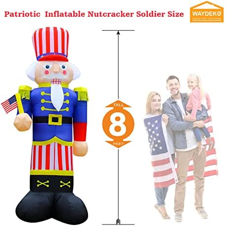 Independence Day Inflatable Nutcracker Soldier Yard Decoration Lighted 4th of July Blow Up Patriotic Garden Yard Lawn Decor 8 Feet Tall (8FT-Nutcracker)