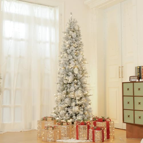 Hykolity 7.5 ft Prelit Pencil Christmas Tree with 200 Warm White LEDs
