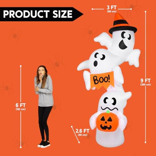 JOYIN Halloween Inflatable Ghost Outdoor Decorations, Giant Overlap Ghost Inflatable Decor with LEDs, Blow Up Yard Decorations for Halloween Party Garden Lawn Yard Decor