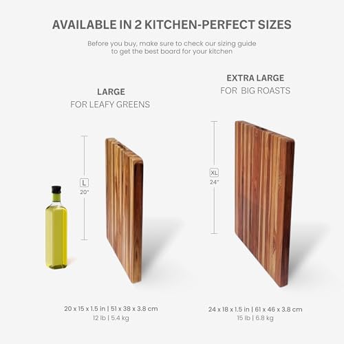 Teakhaus Edge-Grain Teak Wood Cutting Board with Grip Handles, Large