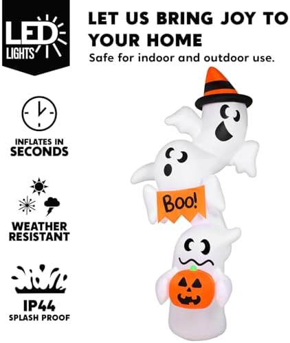 JOYIN Halloween Inflatable Ghost Outdoor Decorations, Giant Overlap Ghost Inflatable Decor with LEDs, Blow Up Yard Decorations for Halloween Party Garden Lawn Yard Decor