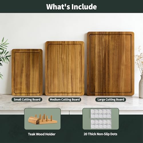 Teak Cutting Board Set for Kitchen, 3 Pack Teak Wood Cutting Boards