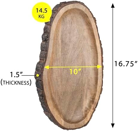 GoCraft Oval Wooden Serving Platter with Tree Bark Edges – Mango Wood Charcuterie Board, 17" x 10", Rustic Platter for Serving Cheese, Appetizers, Snacks, Fruit, and More – Perfect for Entertaining