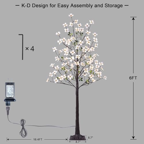 6FT Lighted Dogwood Tree 120 LED Artificial Flowers Tree with Lights for Decor Inside and Outside Home Patio Wedding Festival Christmas Decoration Warm White