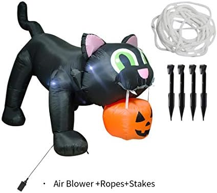 AJY 8FT Halloween Inflatable Giant Black Cat & Pumpkin with LEDs