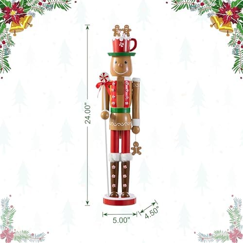 Glitzhome 24" H Nutcracker Christmas Decor Wooden Nutcracker Ornaments Gingerbread Man Nutcracker Figurine Traditional Christmas Decor for Tables Desktop Porch Holiday Festive