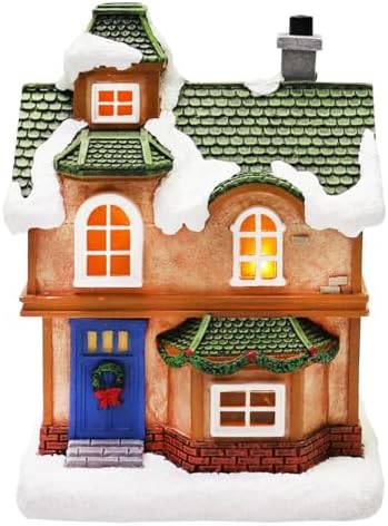 MOMENTS IN TIME Christmas Village Set 12-Piece with LED Lights Miniature Christmas Houses Lighted Holiday Décor for Tabletop Mantel Village Display Gift-Ready Packaging
