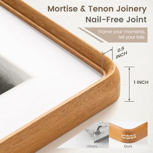 FLYJOE 11x14 Picture Frame, Solid Teak Wood Frame Matted for 8x10 Photos