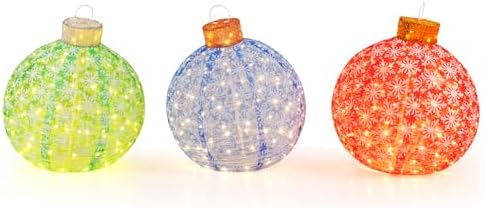 Tangkula 3 Pieces Christmas Lighted Pop up Holiday Ball Ornaments Decor