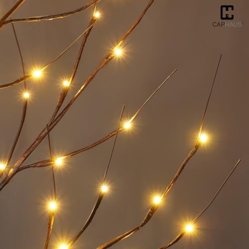 Fencer Wire Set of 3 Brown Birch Trees with Lights, 4/6/8 Ft Pre-Lit Twinkling Twig Trees, Warm White LED, Lighted Birch Trees for Indoor Decor, Light Up Brown Christmas Trees