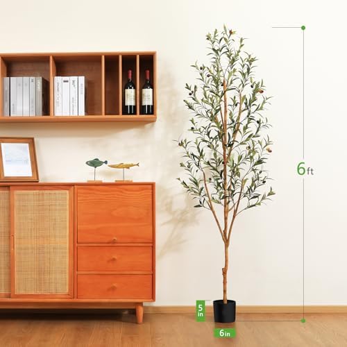 Kazeila 2-Pack 6FT Artificial Olive Trees, Wood Trunks & Silk Leaves