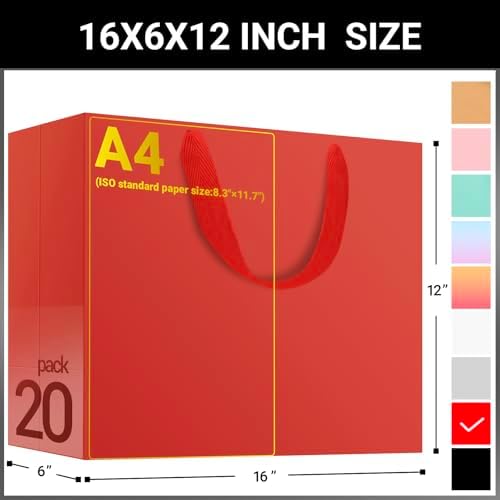 EUSOAR Extra Large Gift Bags, 25pcs 16"x6"x12" Red Thank You Gift Wrap Bags with Handles Bulk, Merchandise Retail Shopping Wrap Paper Business Birthday Party Favor Wedding Shower Bridal Treat Bags