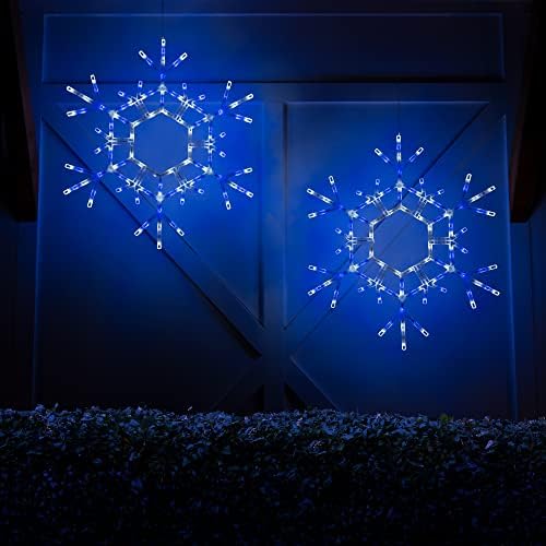 Kringle Traditions Christmas Snowflake Lights Outdoor, 105 LED 36" Folding Blue & White Snowflake Hanging Light, Weather-Resistant Christmas Decoration for Yard, Window, Porch, or Eave