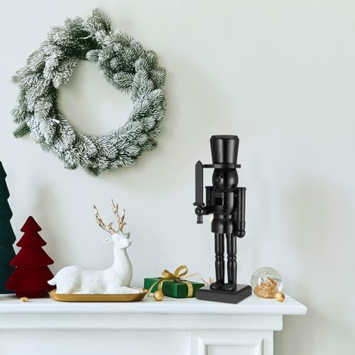 Cinnvoice 3 Pcs Black Christmas Nutcracker Figure Statue Wooden Decor 10in