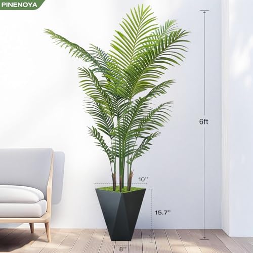 Artificial Palm Trees 6FT Tall Fake Palm Tree Indoor,Faux Tropical Areca Floor Plant with Black Planter, Fake Silk Plants in Pot for Home Office Living Room Bedroom Decor