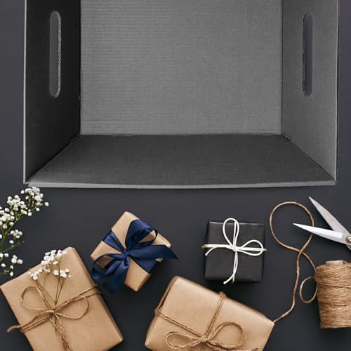 Fainne 20 Pcs Gift Baskets Empty with Handles, 10" x 8" Kraft Basket, Black