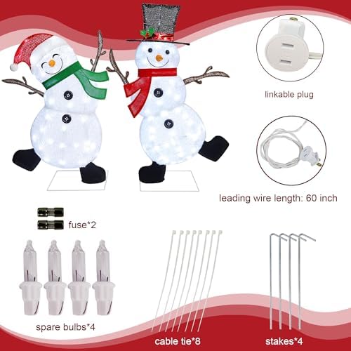 Lulu Home 2-Pack Lighted Christmas Snowman Decorations, 3.1+2.5FT