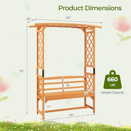 Giantex Garden Arbor with Bench, Wooden Garden Arch Trellis 63''W x 79''H