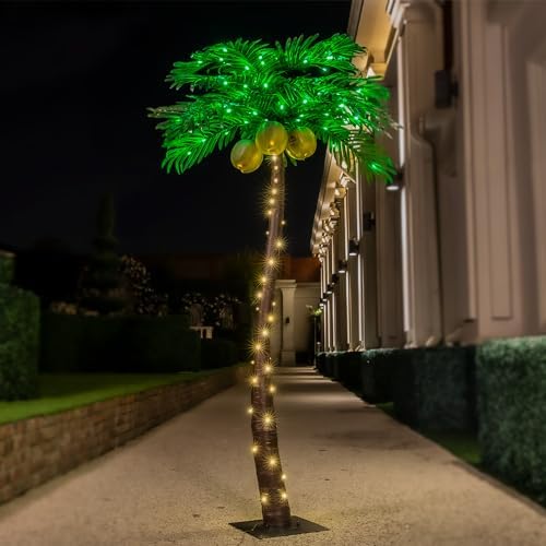 TYBEEU 5ft Lighted Palm Tree with 136 LED Lights & Glowing Coconuts