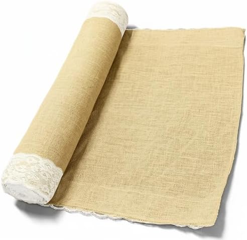 Premium Burlap Outdoor Wedding Aisle Runner with 5" Wide Ivory Lace Atta...
