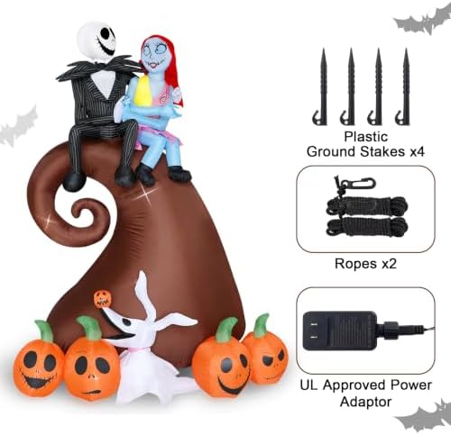6 Ft Inflatable Halloween Outdoor Yard Decoration - Halloween Hill Skeleton Couple with Pumpkin Multi-Element Blow Up Decoration - Built-in LED Lights - for Yard Lawn Decorations