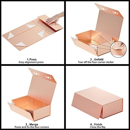 RYDDOY 5Pack Rose Gold Gift Box,9.5x6x3'' Gift Boxes with Lids for Presents