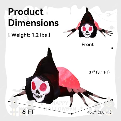 5.7FT Halloween Inflatable Skeleton Spider Outdoor Yard Decor with Magic Lights, Large Blow up Skull Spider Lawn Ornament Decorations