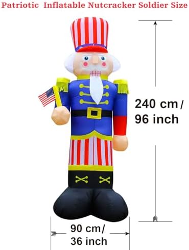 Independence Day Inflatable Nutcracker Soldier Yard Decoration Lighted 4th of July Blow Up Patriotic Garden Yard Lawn Decor 8 Feet Tall (8FT-Nutcracker)