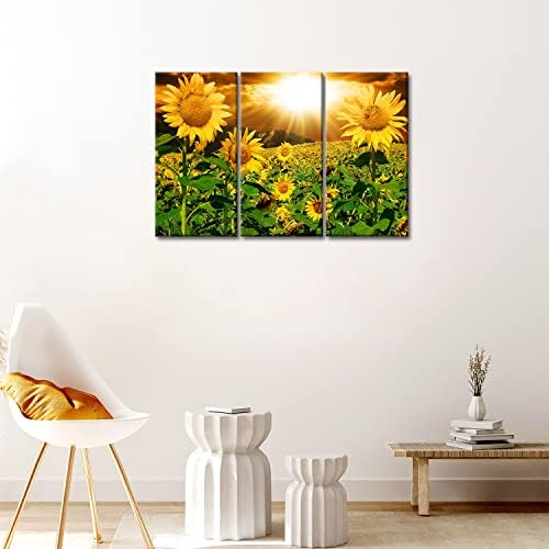 Sunflower Wall Art Canvas Print Sunrise Picture, 3 Piece Flower Wall Decor