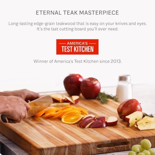 Teakhaus Edge-Grain Teak Wood Cutting Board with Grip Handles, Large