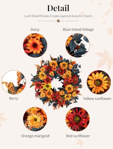 NUPTIO Fall Wreath for Front Door: 26 Inch Autumn Decor with Sunflower