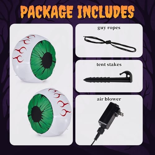 Outvita 2 Packs Halloween Inflatables Set of Lighted Eyes Decoration, 3Ft Blow Ups Green Eyes for Halloween Decor Outdoor with LEDs Party Supplies Blow up Decoration for Yard, Lawn, Patio, Garden