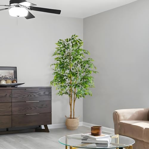 Warmplants Artificial Ficus Tree 7ft Fake Floor Plant with Woven Basket