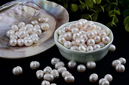 Pearls Beads for Jewelry Making 100pcs 9-10mm Natural Genuine Real Freshwater Cultured Pearl White Rice Oval Loose Gemstone Bead Holes 0.7mm Crafts Necklaces Bracelets Earrings (White, 9-10mm)