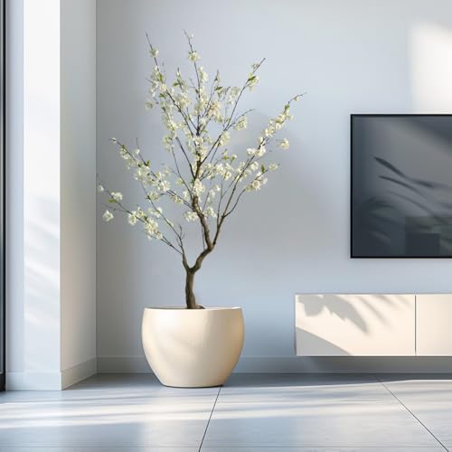 6.7FT White Cherry Blossom Tree with Planter, Indoor Outdoor Decor