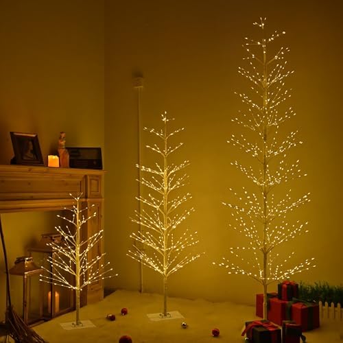 7FT Birch Tree with 736 LED Lights, Artificial Tree IP44 Waterproof Twinkle Light White Christmas Tree for Indoor Outdoor Festival Wedding Party Christmas Decorations (7FT/736LED)