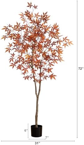 Nearly Natural 6ft Autumn Japanese Maple Artificial Fall Tree in Black Pot