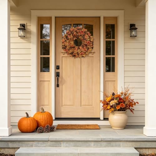 20" Fall Wreath for Front Door, Artificial Maple Leaves Autumn Wreath