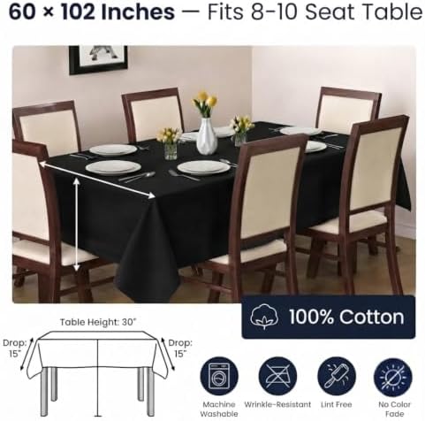 Urban Villa Tabletop Cover Kitchen Dining Tablecloth 100% Cotton Holiday Cele...