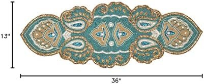 Lightnpro Beaded Christmas Table Runner 13x36 Inch - Teal Gold Paisley Design -Perfect Handmade Decorative Runner for Holiday, Thanksgiving, New Year, Winter Table Décor, Suitable Gift Every Occasion