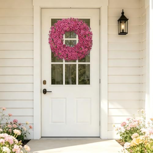 24" Fuchsia Artificial Floral Wreath for Front Door Outside All Seasons