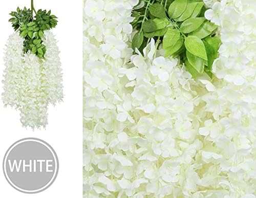 U'Artlines 36 Pack (Total 139 Feet) Artificial Fake Wisteria Vine Rattan Hanging Garland Silk Flowers String Home Party Wedding Decor (36, White)