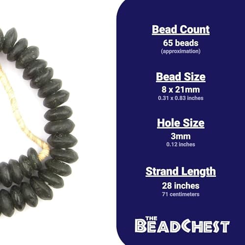 The Bead Chest Jumbo Rondelle Recycled Glass Beads: Extra Large African Disk Home Decor Beads for DIY Jewelry, Coffee Table, and Interior Design (Black)