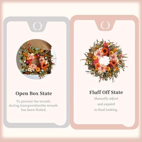24 Inch Fall Wreaths for Front Door Artificial Flower Wreath with Sunflowers Pumpkin Leaves Large Autumn Farmhouse Wreath for Inside Outside Wall Porch Harvest Thanksgiving Day Decor