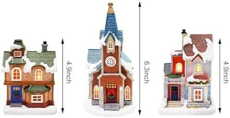MOMENTS IN TIME Christmas Village Set 12-Piece with LED Lights Miniature Christmas Houses Lighted Holiday Décor for Tabletop Mantel Village Display Gift-Ready Packaging