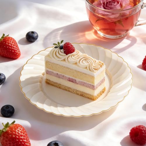 YOUBET 100Pack Ivory Scalloped Plastic Plates for Parties